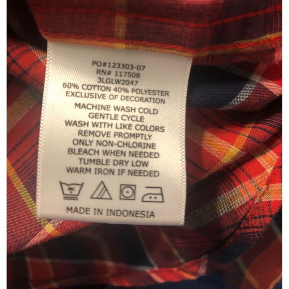 Mens Western Shirt M Red Black‎ Plaid Levi's Button up Long Sleeve Cowboy Ranch - Picture 5 of 9